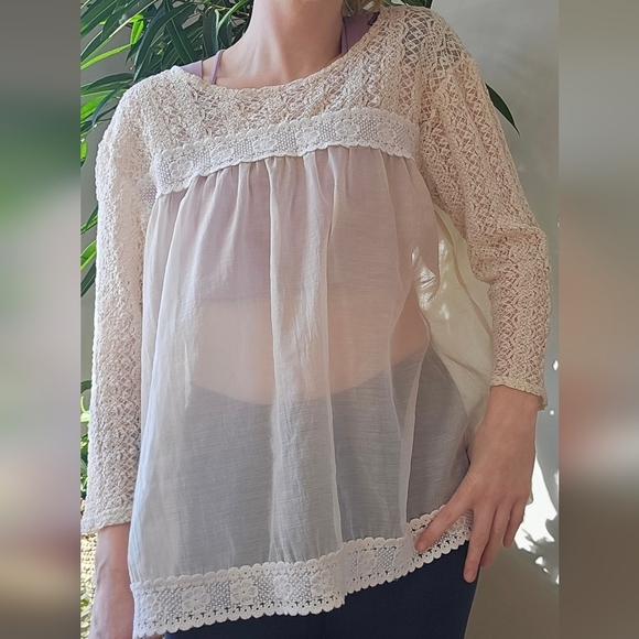 Vintage Fairycore Ethereal Whimsical Cottagecore Sheer Lace Flowy Blouse - Picture 4 of 13